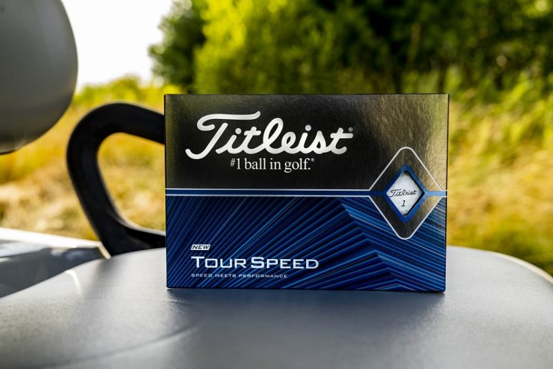 2020-Titleist Tour Speed golf ball packshot in a golf cart
