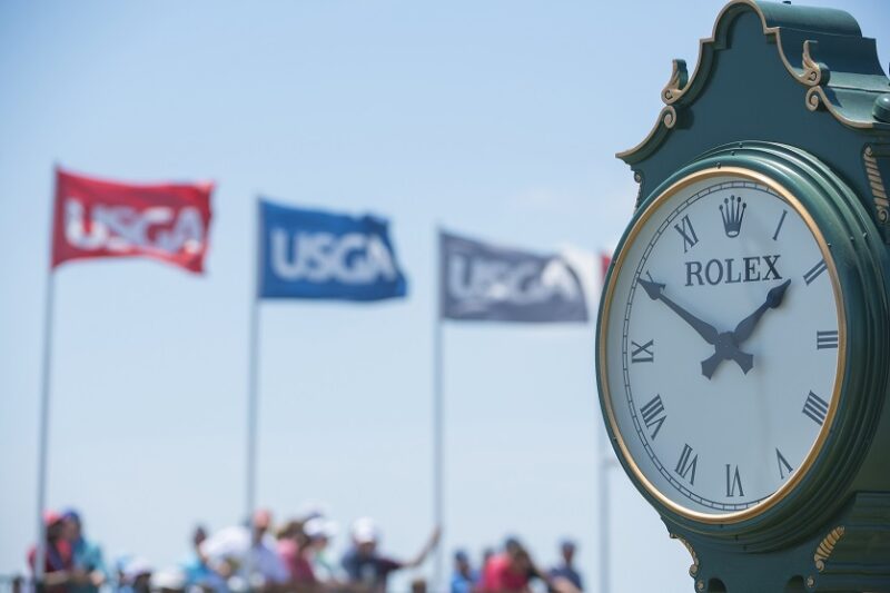 The Rolex clock adjacent to the clubhouse USGA