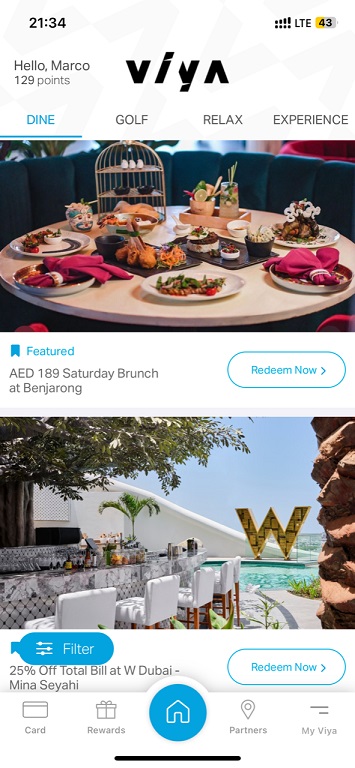 Dubai Golf VIYA cashback lifestyle rewards app_Dining